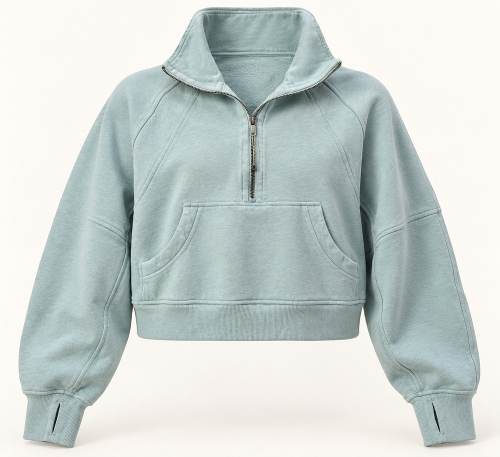 Lululemon Scuba Funnel Neck Half Zip Cropped Sweatshirt Mint Blue Large